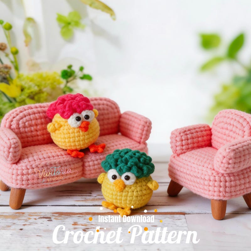 Chick Sofa Crochet Pattern Bundle – Amigurumi Dollhouse Furniture PDF