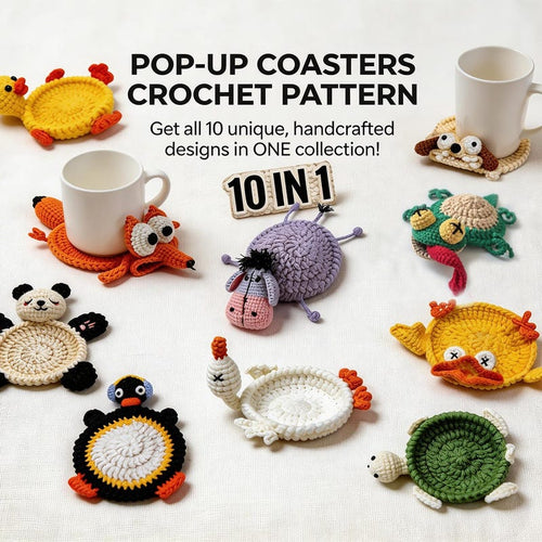 10-in-1 Animal Coaster Crochet Pattern Bundle – Pop-Up Mug Rug PDF