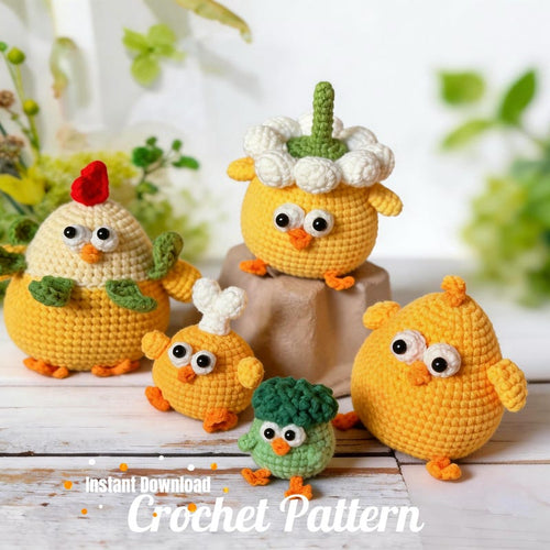 5-in-1 Chick Crochet Pattern Bundle – Amigurumi Plush Keychain PDF