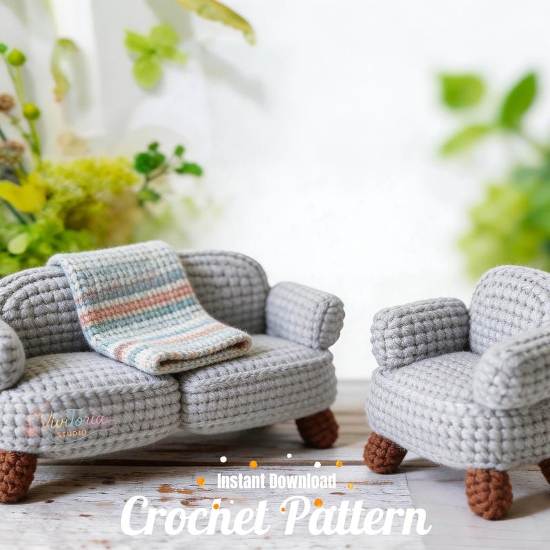Mini Sofa Crochet Pattern – Dollhouse Sofa Amigurumi PDF