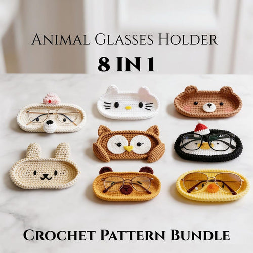Animal Glasses Holder Crochet Pattern – Bear, Duck, Owl, Bunny & Capybara