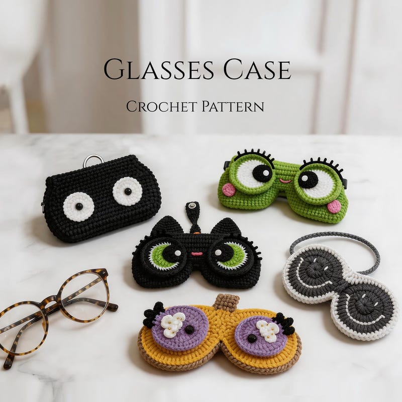 Glasses Case Crochet Pattern – 5-in-1 Animal Eyeglass Holder PDF