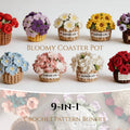 Flower Coaster Pot Crochet Pattern – 9-in-1 Floral Coaster Set PDF