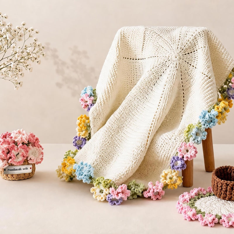 Carnation Bouquet Blanket & Coaster Pot Crochet Pattern – 2-in-1 Floral PDF
