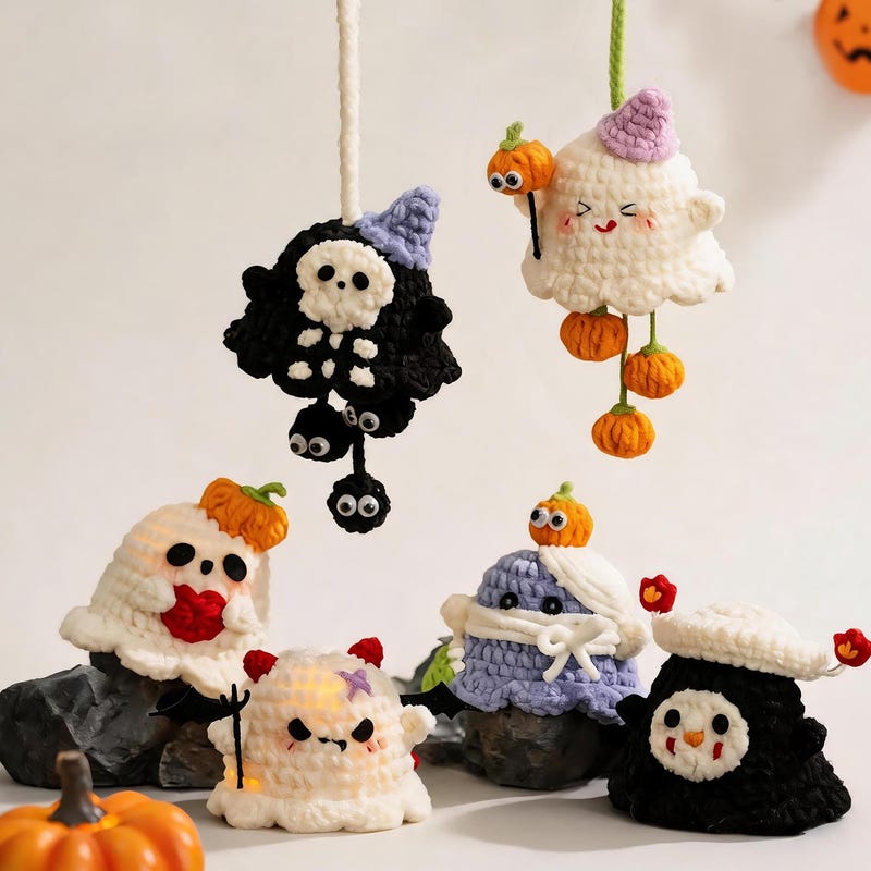 Halloween Ghost Crochet Pattern – 6-in-1 Amigurumi Ornament PDF