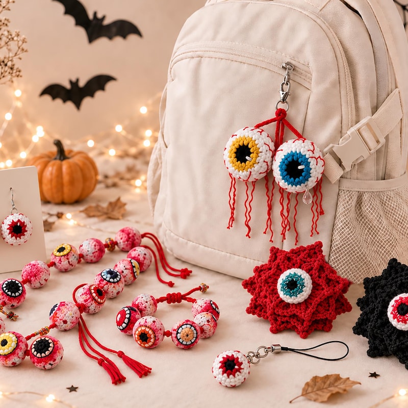 Creepy Eyeball Accessories Crochet Pattern – Halloween Charms PDF