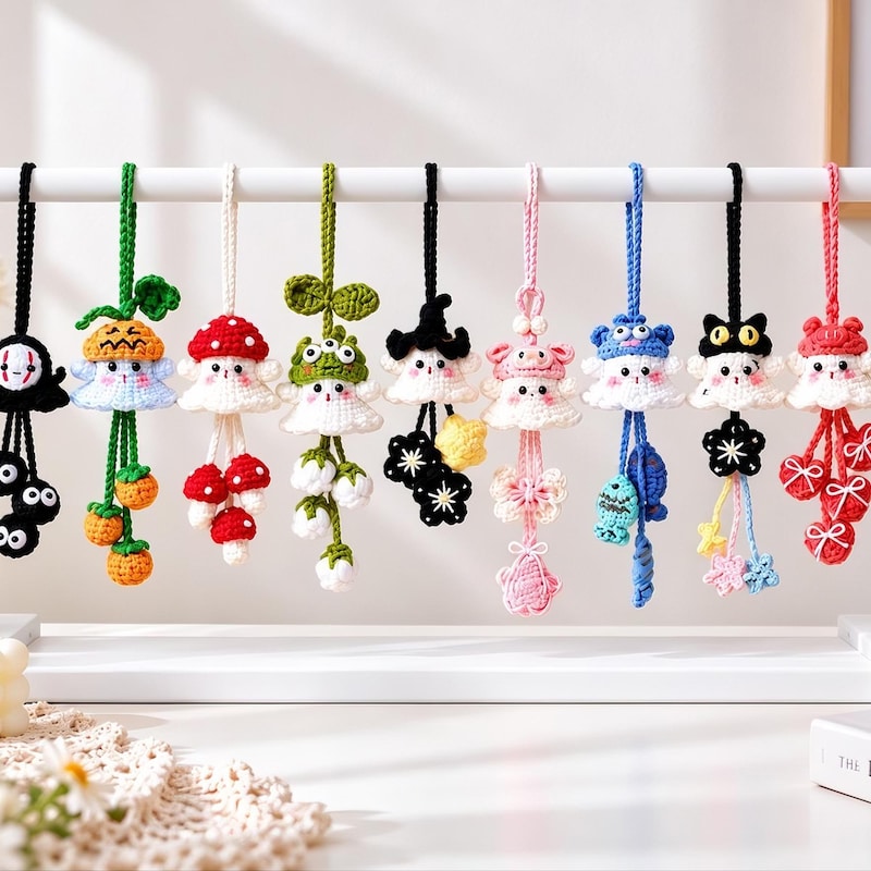Halloween Ghost Car Charm Crochet Pattern – 9-in-1 Hanging Ornament PDF