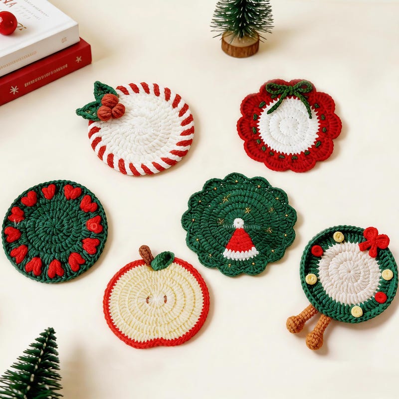 Christmas Coaster Crochet Pattern – 6-in-1 Festive Mug Rug Bundle PDF