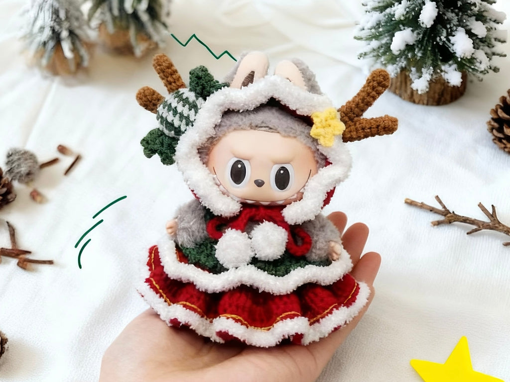 Labubu Christmas Reindeer Outfit Crochet Pattern – Doll Clothes Set for 17cm Plush | Amigurumi  Outfit