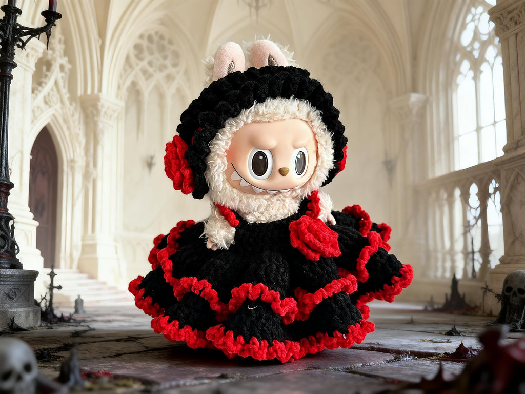 Labubu Doll Clothes Crochet Pattern PDF | Gothic Rose Dress & Headband | Dark Lolita Doll Outfit