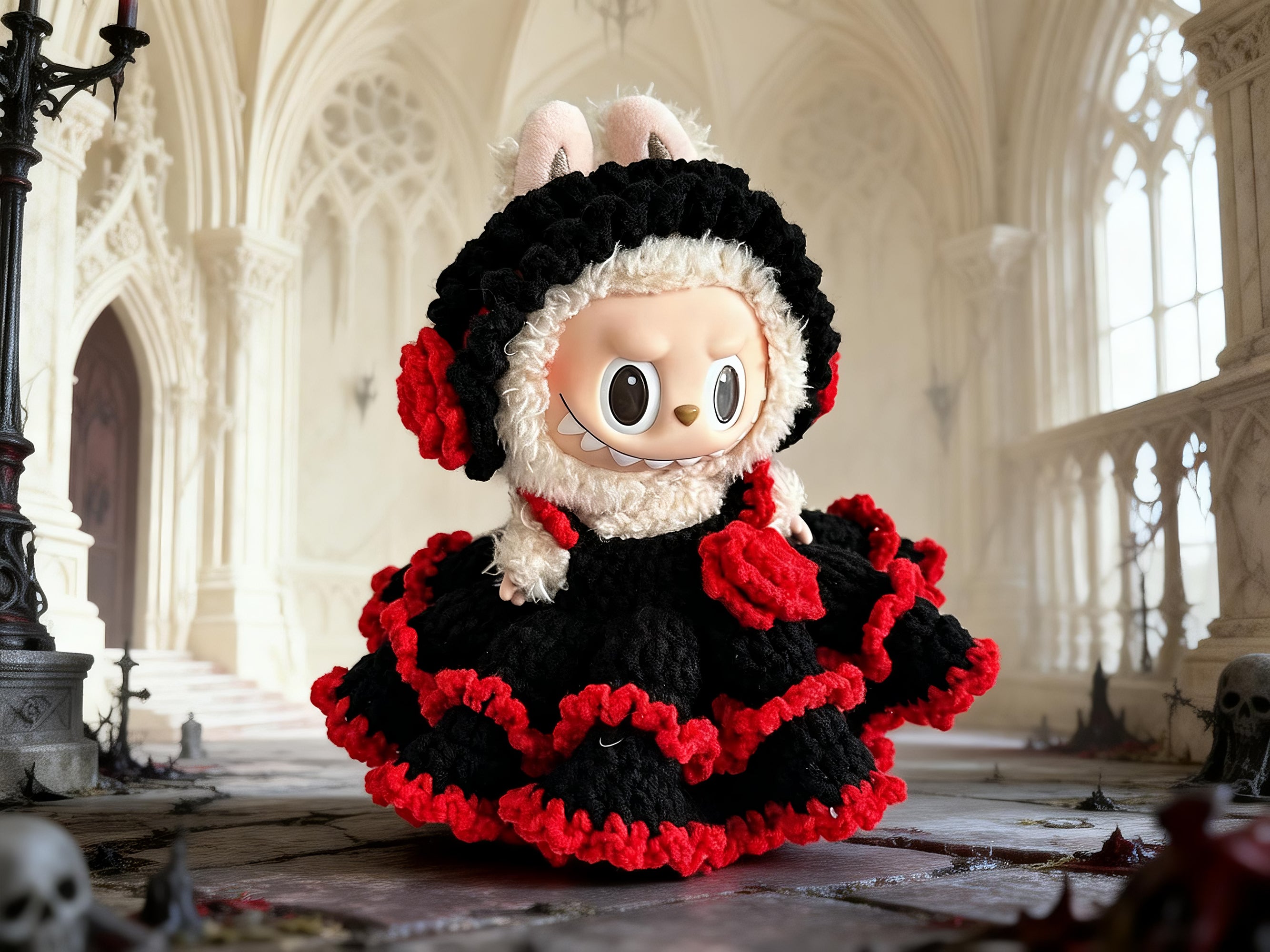 Labubu Doll Clothes Crochet Pattern PDF | Gothic Rose Dress & Headband | Dark Lolita Doll Outfit