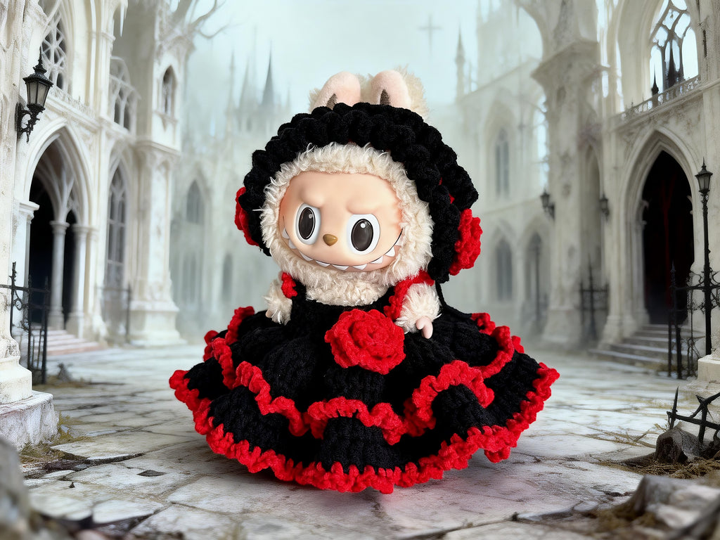 Labubu Doll Clothes Crochet Pattern PDF | Gothic Rose Dress & Headband | Dark Lolita Doll Outfit