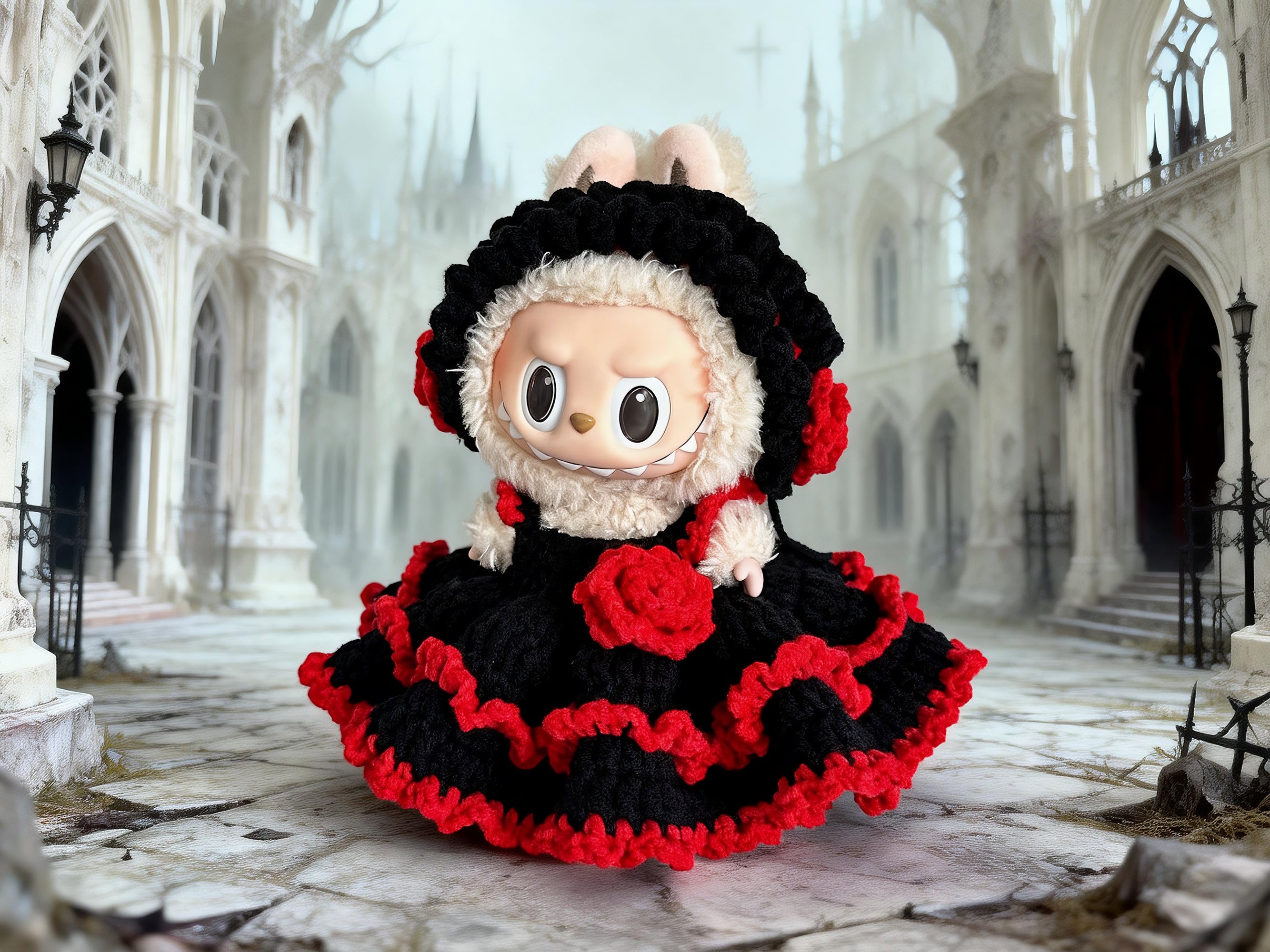 Labubu Doll Clothes Crochet Pattern PDF | Gothic Rose Dress & Headband | Dark Lolita Doll Outfit